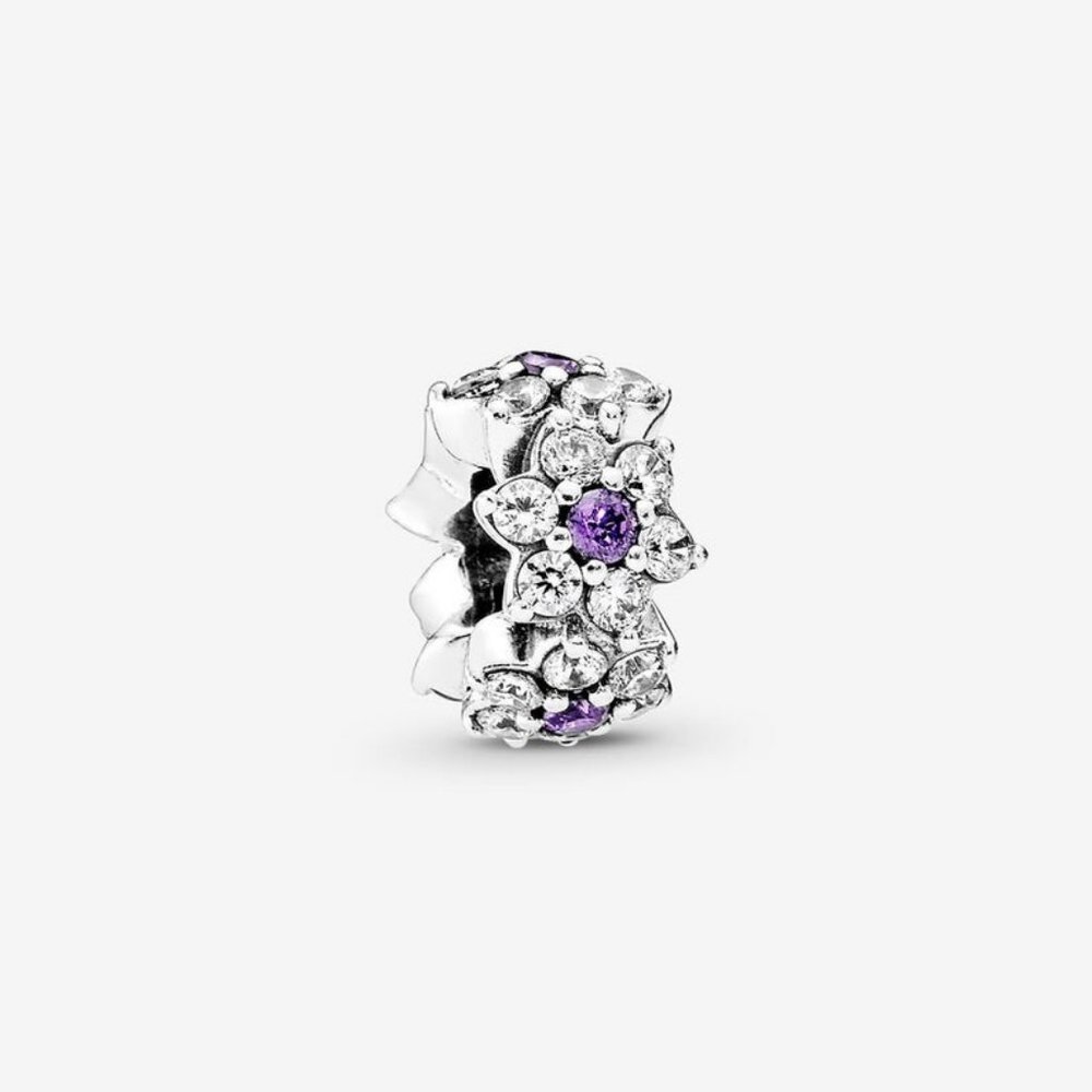 Pandora Purple Flower Crown Charm Silver Necklace
